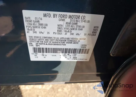 2016 Ford Edge Sel z USA, uszkodzony, nr VIN 2FMPK4J92GBB03700